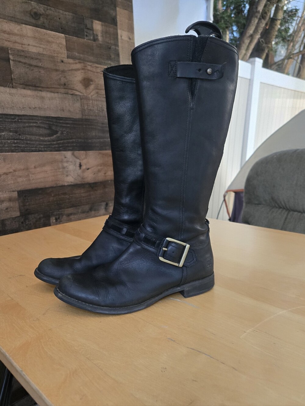 TIMBERLAND (8549R) Women Savin Hill Black Leather Tall Riding Style Boots Sz9.5